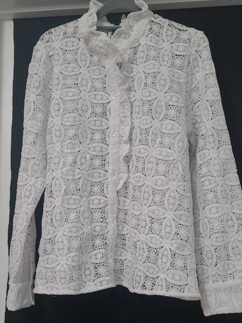 Ann Taylor Ruffle Collar Lace Blouse - Picture 3 of 14